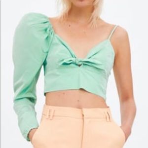 Zara balloon one shoulder poplin crop top